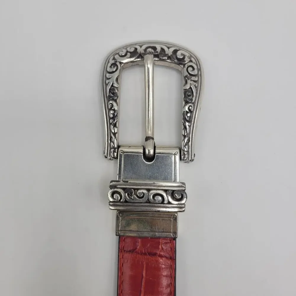 Red Leather Belt 30 Reversible Western Cowgirl Croc Embossed Cowgirl Boho Rodeo